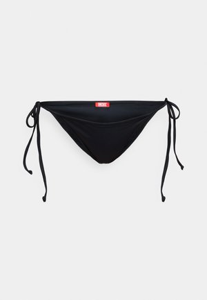 Parte de baixo de biquíni preta com laterais ajustáveis, confeccionada em material suave. Apresenta um pequeno logotipo vermelho "DIESEL" na frente.