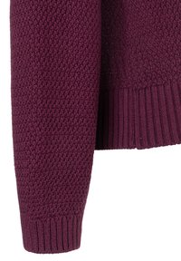 Pull en tricot burgundy avec motif de points texturés et poignets côtelés. Présente une coupe ample et un matériau doux.