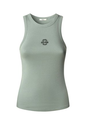 Lichtgroen geribd tanktop met een ronde halslijn en een klein zwart "Pepe Jeans" logo op de voorkant. Zachte textuur en een aansluitend ontwerp.