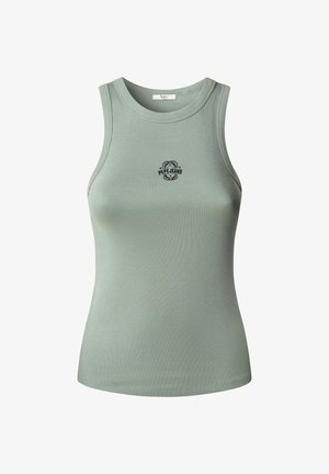 Lichtgroen geribd tanktop met een ronde halslijn en een klein zwart "Pepe Jeans" logo op de voorkant. Zachte textuur en een aansluitend ontwerp.