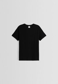 Black short-sleeve t-shirt made from soft fabric, featuring a classic crew neckline and simple, clean design without patterns or accents.