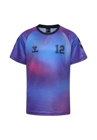 Lila gradient sporttröja med svarta detaljer, korta ärmar, rund hals och siffran 12 tryckt i svart på framsidan.