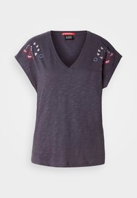 EMBROIDERED V NECK - Tričko s potlačou - charcoal
