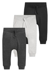 Tre paia di pantaloni per bambini in felpa, disponibili nei colori nero, grigio e grigio scuro. Realizzati in tessuto morbido, con vita elastica e tasche laterali.