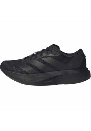 Schwarzer athletischer Laufschuh mit Mesh-Obermaterial, schwarzen Streifen, gepolsterter Sohle mit der Aufschrift Lightstrike Pro und Schnürverschluss.