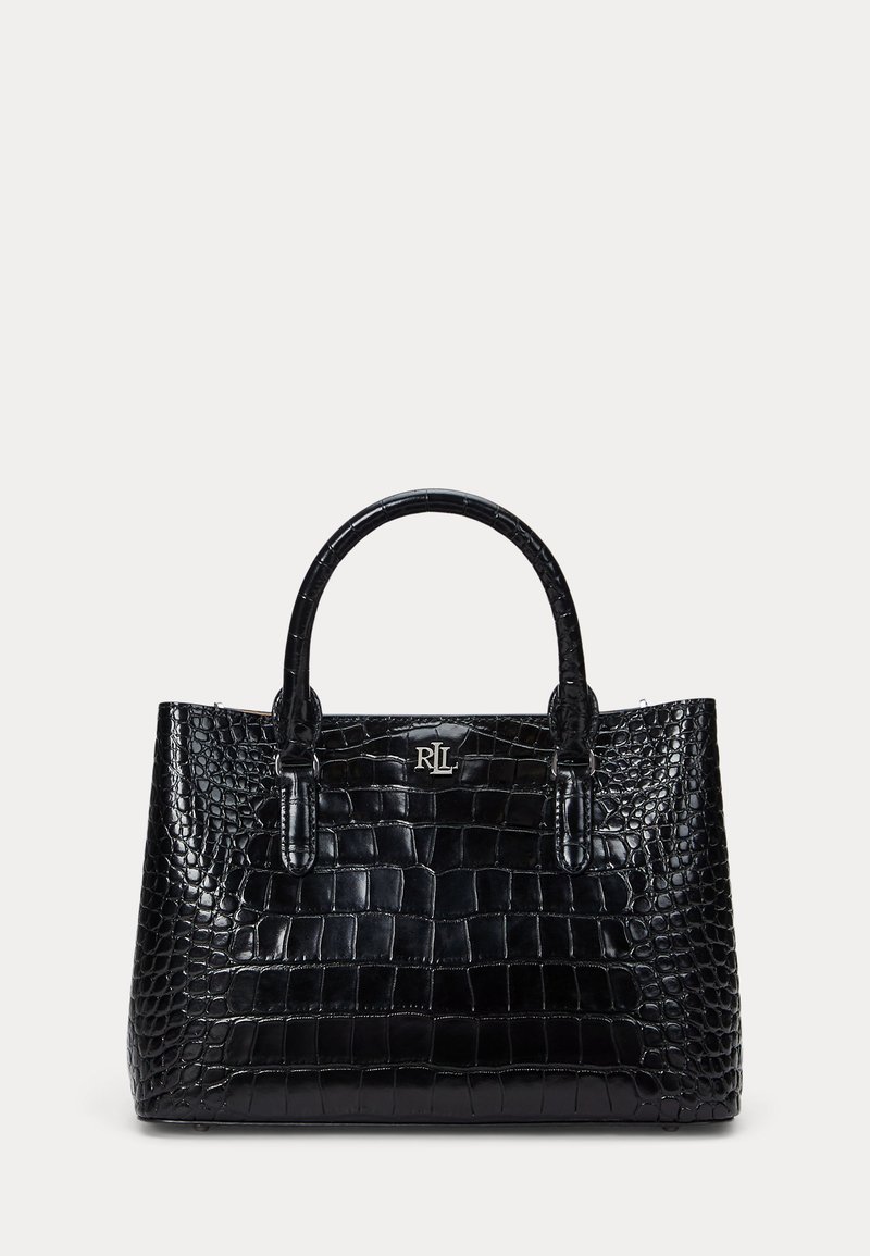Lauren Ralph Lauren EMBOSSED LEATHER SMALL MARCY SATCHEL - Geantă de mână - black