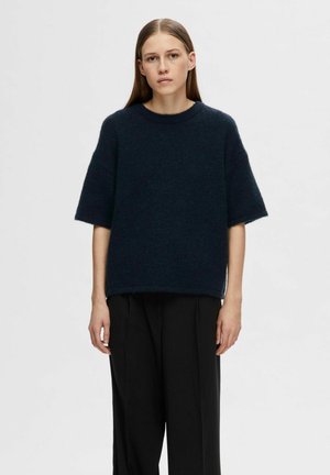 Selected Femme SLFMALINE-LILIANA 2/4 O-NECK - Jednoduché tričko - dark sapphire