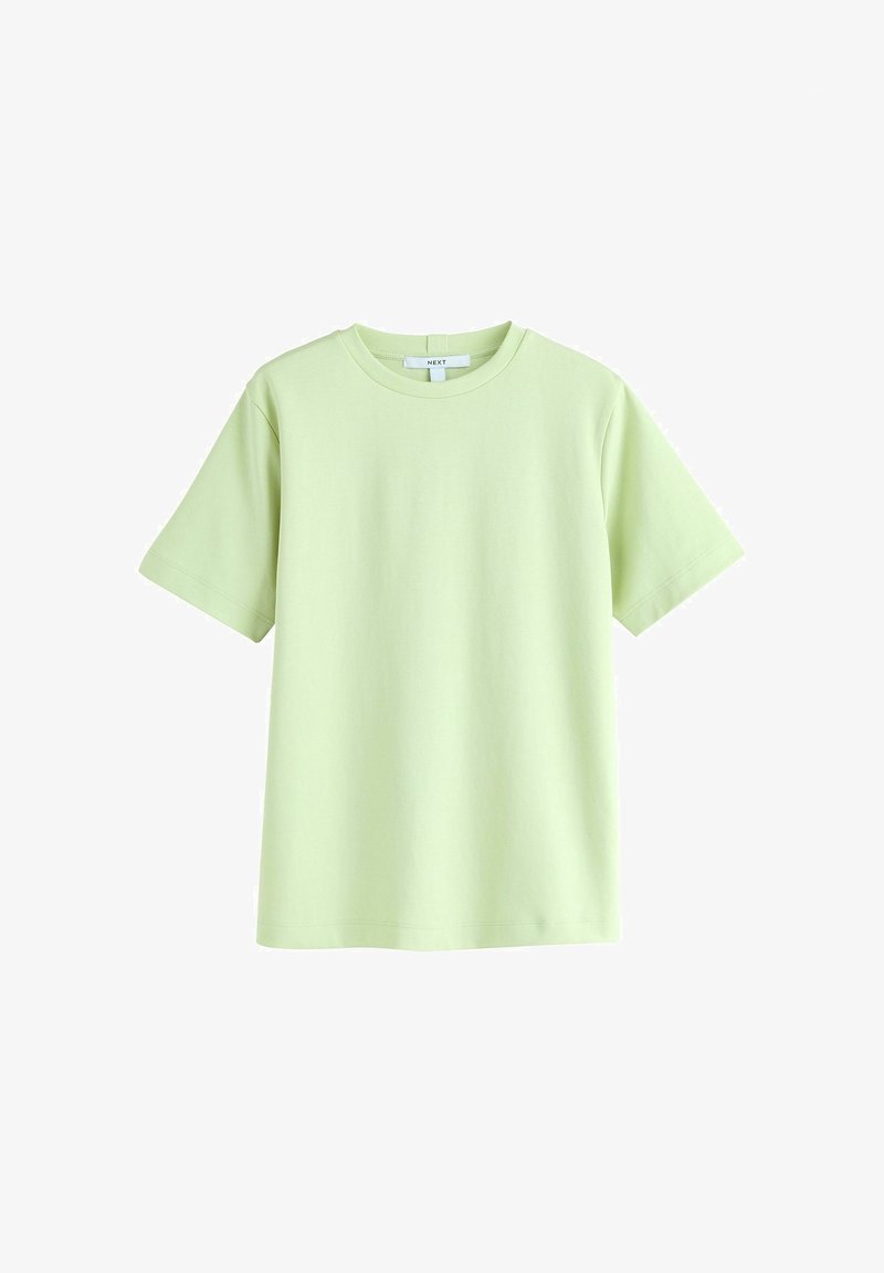 T-shirt vert clair en coton à manches courtes, col rond, ourlet droit et étiquette "NEXT" à la nuque.