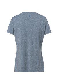 Šedé tričko z bavlněné směsi s krátkými rukávy, kulatým výstřihem a hladkým povrchem. Obsahuje malé modré logo na horní části zad.