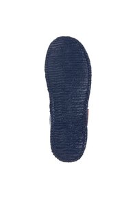 Suola di scarpa in gomma di colore blu navy con superficie testurizzata e rigata. Forma arrotondata con scanalature visibili per la trazione. Design semplice, senza dettagli aggiuntivi.