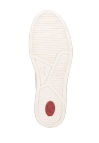 Shoe sole with textured white rubber, featuring horizontal and diagonal grooves and a red "SUPER SOFT" accent spot near the heel.