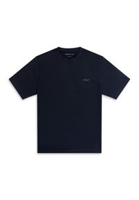 Απλό μαύρο κοντομάνικο T-shirt με στρογγυλή λαιμόκοψη, με μικρό λευκό λογότυπο "883 Police" στο αριστερό στήθος και στο εσωτερικό γιακά.