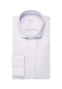 Witte dress shirt met een lichtblauw ruitpatroon, met een button-down kraag en enkele manchetten. Beschikt over transparante knopen en een gladde stofstructuur.