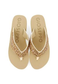 Flip-flops Gioseppo con una suela beige, que presentan una tira decorativa adornada con cuentas multicolores en un patrón de chevrón.