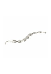 Srebrna bransoletka z siedmioma falistymi ogniwami, polerowane wykończenie, regulowany łańcuszek z zapięciem i gładka tekstura.