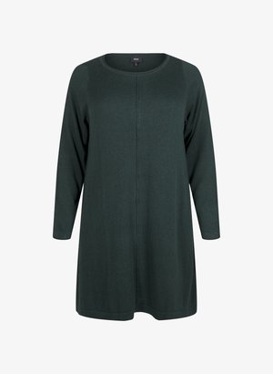 Tunic verde scuro a maniche lunghe con scollatura rotonda, tessuto morbido, taglio dritto e dettagliamo cuciture lungo il centro frontale.