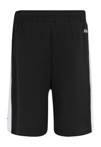 Pantaloni corti neri con cintura elastica, dotati di pannelli laterali bianchi. Realizzati in tessuto liscio. Logo stampato sul lato destro anteriore.