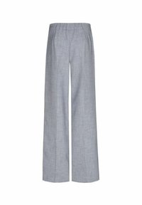 Lichtgrijze wijde broek met een elastische tailleband, gemaakt van een textiele stof, met een losse pasvorm en zonder zichtbare sluitingen.