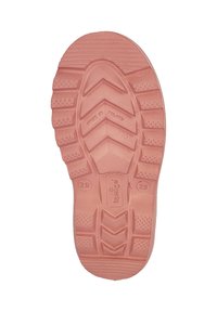 Pinkfarbene Gummisohle mit einer strukturierten, gemusterten Oberfläche mit Zickzack- und horizontalen Linien, gekennzeichnet mit "29" und "made in".