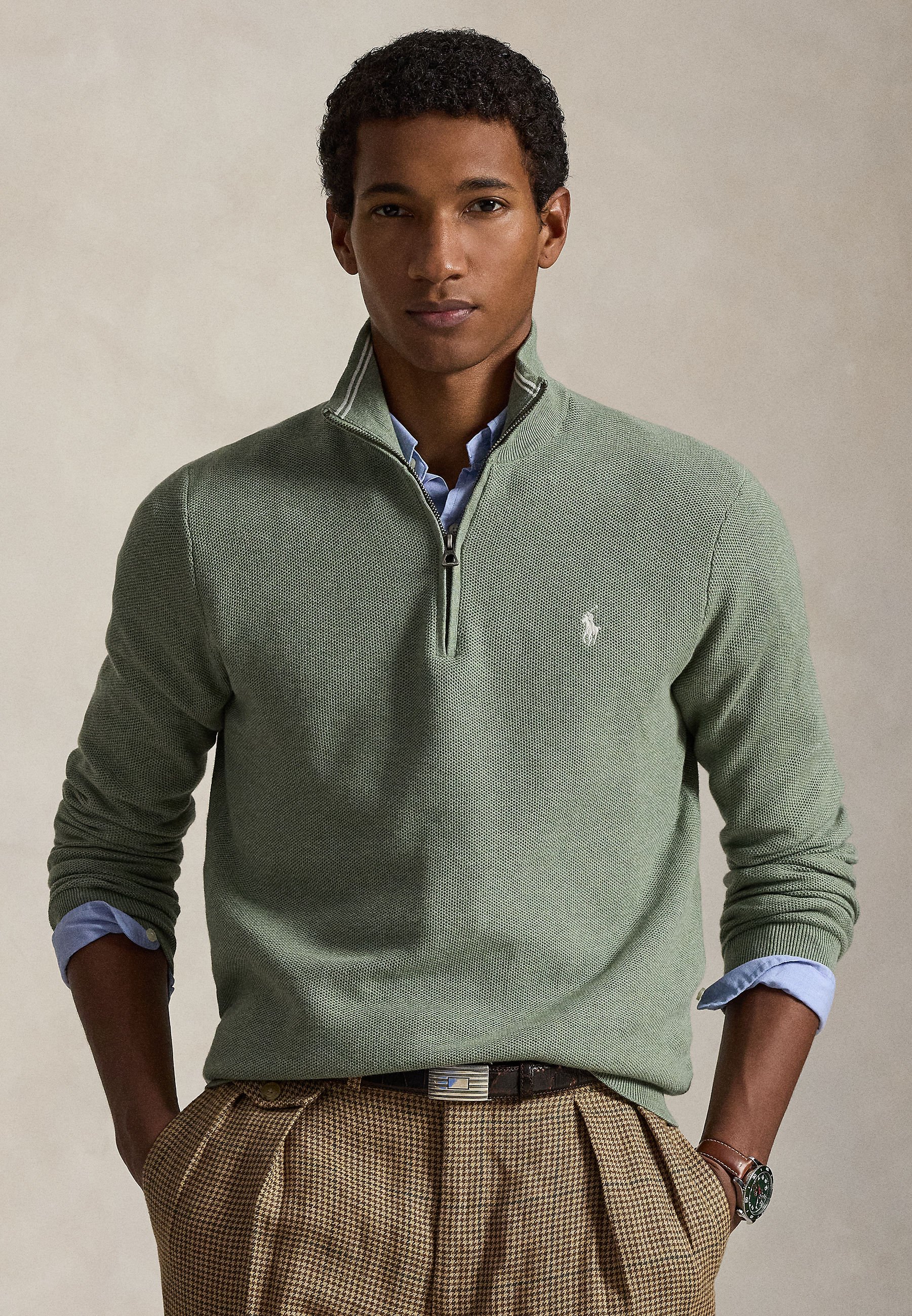 Polo Ralph Lauren MESH KNIT COTTON QUARTER ZIP SWEATER - Jumper
