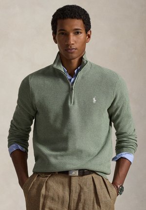 MESH-KNIT COTTON QUARTER-ZIP SWEATER - Strikkegenser - fern green heather