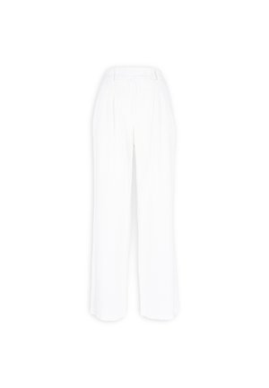 Witte, loszittende broek gemaakt van lichtgewicht stof, met een hoge taille, voorplooien en een rechte pijpdesign.