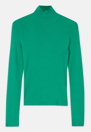 Groene coltrui van ribgebreid materiaal, met lange mouwen en subtiele zijnaaddetails voor een slanke, aansluitende look.