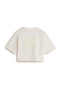Afklippet, kortærmet t-shirt i off-white bomuld. Har et præget "VANS" logo på ryggen med en blød, tekstureret overflade.
