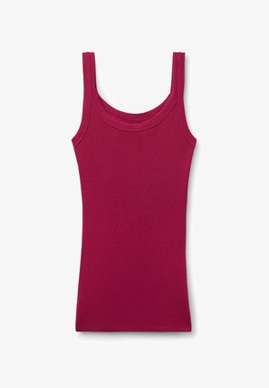 Geribbelde tanktop in magenta, met een ronde halslijn en smalle bandjes. Gemaakt van rekbare stof voor een strakke pasvorm.