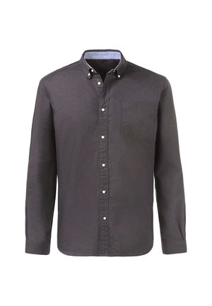 Tumehall pikkade varrukatega nööbitav särk, millel on krae, üks rinna tasku ja valged nööbid. Pehme tekstuur ning triibuline sisemine vooder.