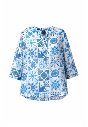 Ulla Popken, TILE PRINT 3/4 SLEEVE BLOUSE - Blusa - peacock blue