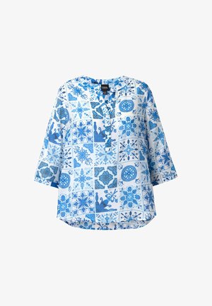 Ulla Popken, TILE PRINT 3/4 SLEEVE BLOUSE - Blusa - peacock blue