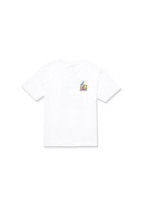 T-shirt en coton blanc avec un petit design graphique coloré représentant une télévision vintage entourée de plantes. Manches courtes, coupe décontractée.
