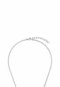 Collana in argento con un design delicato, caratterizzata da piccoli anelli e una chiusura a moschettone. Include una catena di estensione regolabile.