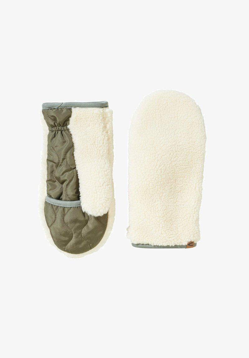 Varme vanter med en cremefarvet fluffy ydre og et olivengrønt quilted inderfor. Inkluderer elastisk manchet for en tæt pasform.