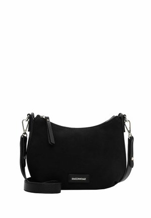 Must väike õlakott reguleeritava rihmaga, tõmblukuga ning ees "EMILY & NOAH" logo plaastriga.