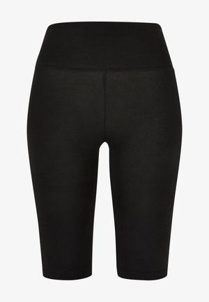 Zwarte stretchleggings met een hoge tailleband, ontworpen voor comfort. Gladde textuur en een aansluitende pasvorm, reiken tot net boven de knie.