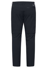 Pantaloni da outdoor navy con finitura liscia, tasca posteriore con zip e polsini regolabili per una vestibilità taper. Realizzati in tessuto leggero e ad asciugatura rapida.