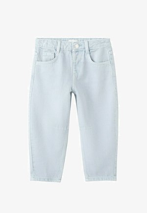 Pantaloni scurți pentru copii mici din denim albastru deschis, cu buzunare frontale, bucle pentru curea și închidere cu nasture, afișați pe un fundal alb.