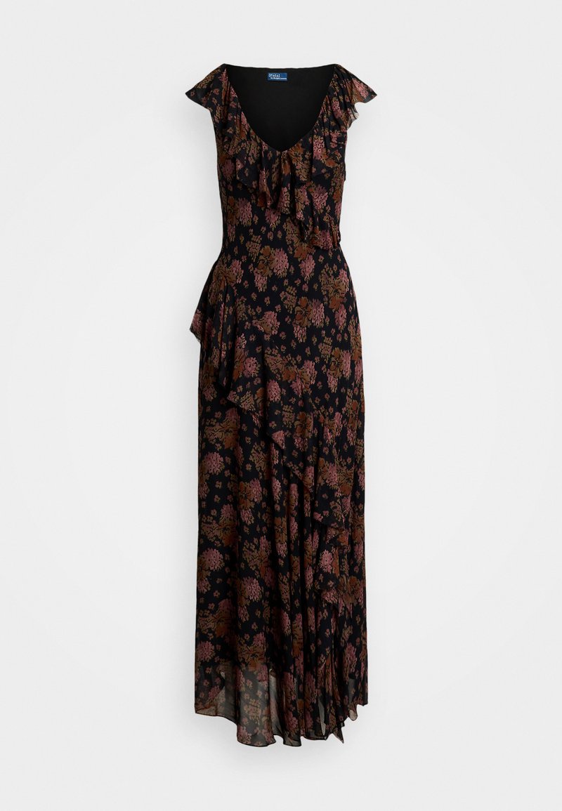 Polo Ralph Lauren FLORAL RUFFLE-TRIM GEORGETTE MAXIDRESS - Maxiklänning - brown