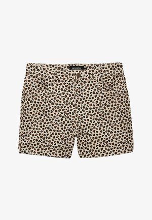 Shorts pour femmes imprimés léopard avec poches avant, passants pour ceinture et fermeture par bouton, étiquetés Monoprix.