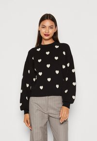 Noisy May - NMCHARLOTT O NECK - Jumper - black/oatmeal Thumbnail Image 1