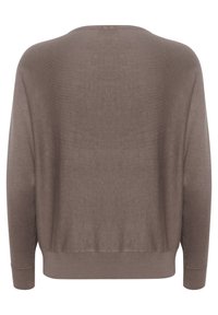 Maglione marrone lavorato a maglia con una vestibilità rilassata, dotato di scollo tondo, maniche lunghe e orlo e polsini a coste. Tessuto liscio e leggero.