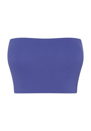 Top bandeau w gładkim, fioletowym materiale. Gładka tekstura, bezszwowy design i prosty krój na górnych i dolnych krawędziach. Bez zapięć.