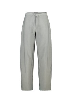 Lichtgrijze, rechte broek met een elastische tailleband en een frontale trekkoord, ontworpen voor een ontspannen pasvorm.