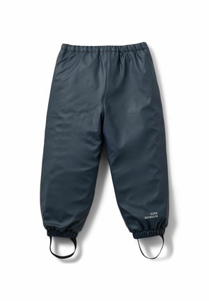 Wasserfeste, dunkelgraue Hose mit elastischem Bund, gerafften Knöcheln und seitlichen Schlaufen, aus glattem, strapazierfähigem Material.