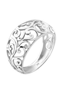 Sterlingsilberring mit filigranen, ausgeschnittenen Spiralen, ausgestattet mit einem glatten Innenbereich und glänzender Oberfläche. Innen mit "925" gekennzeichnet.