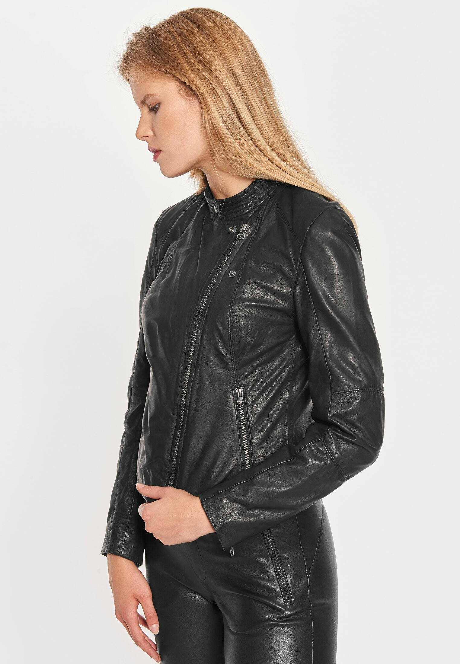 quilted sleeve leather jacket