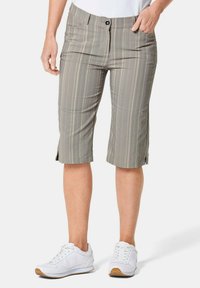 Grijs geruite knielange shorts gemaakt van lichtgewicht materiaal, met een zak aan de voorkant, knoopsluiting en geventileerde zoom.