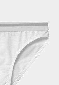 White cotton panties featuring a soft gray waistband. The design includes smooth fabric texture and a classic cut.